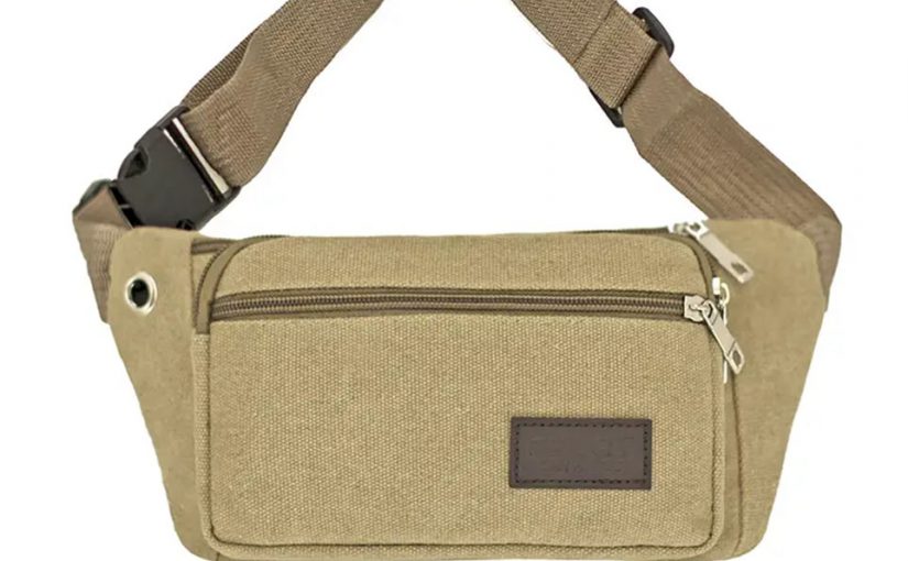 1pc Unisex Multifunctional Canvas Waist Bag Fanny Pack For Outdoor Activities Khaki