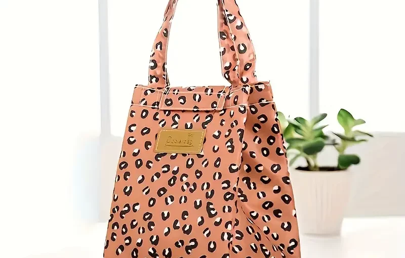 1pc, Leopard Thermal Cooler Lunch Bag, Portable Insulated Carry Tote Storage Case Box
